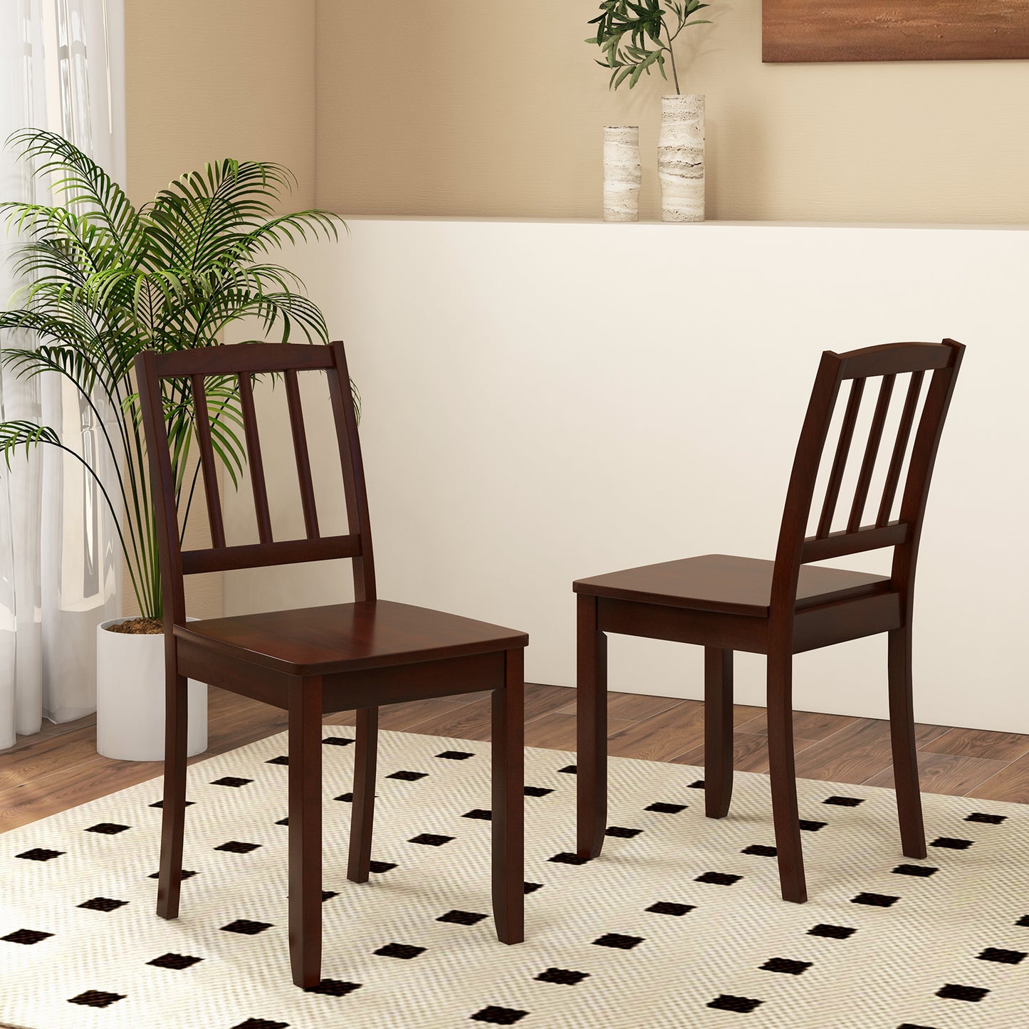 Wooden Dining Chairs with Rubber Wood Legs and Curved Backrest - Brown, Set of 2