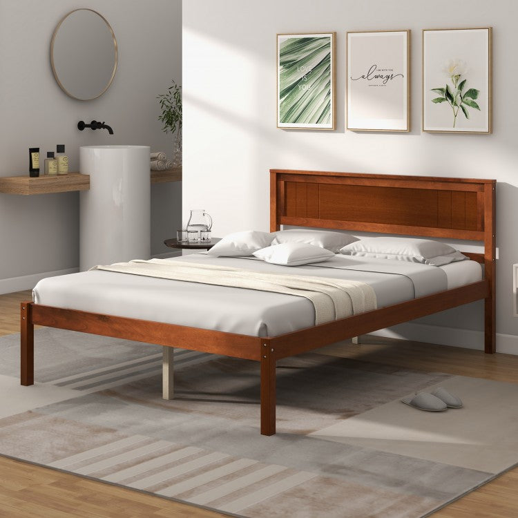 Classic Walnut Finish Wooden Bed Frame with Headboard and Slat Support – Full Size