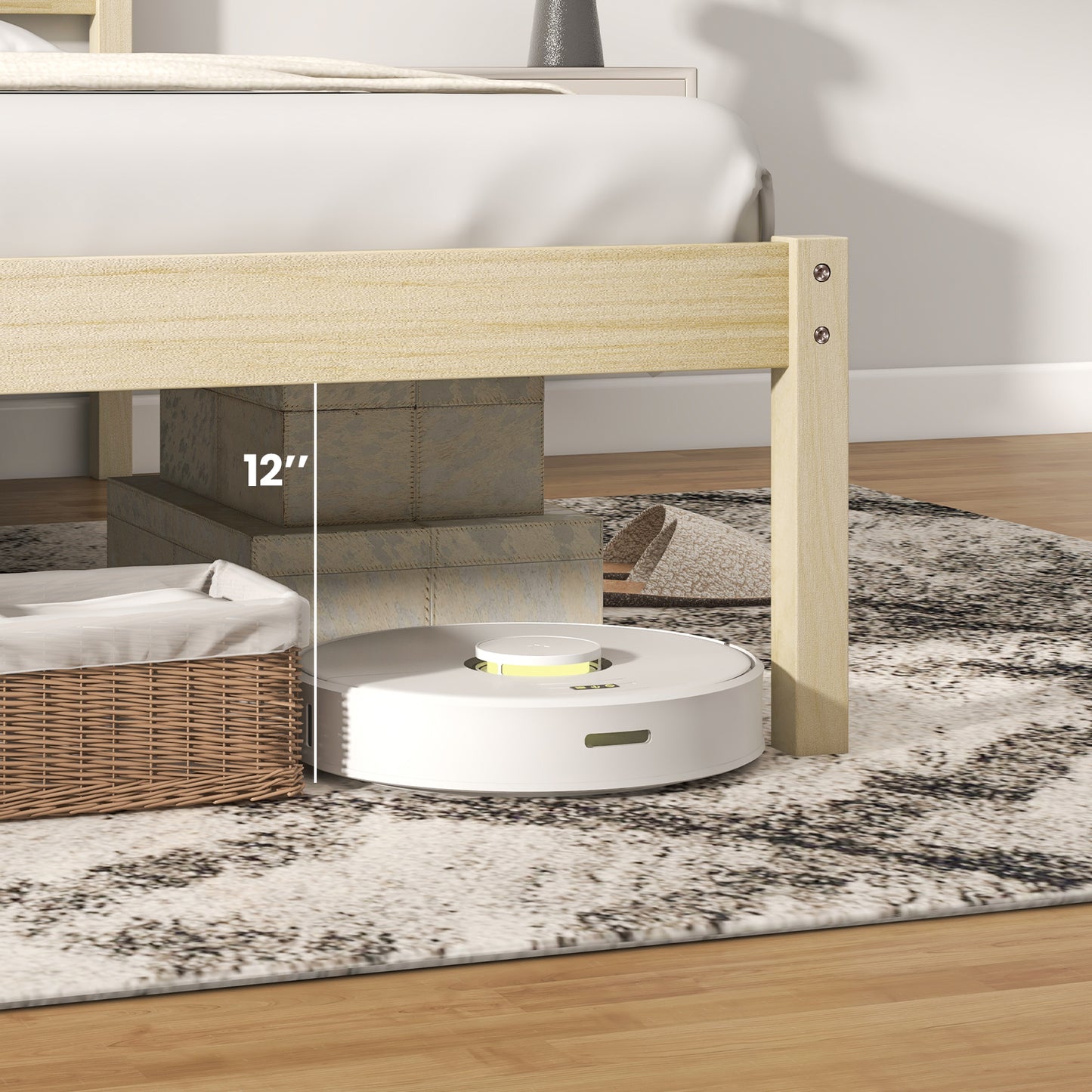 Classic Natural Finish Wooden Bed Frame with Headboard and Slat Support - Full Size