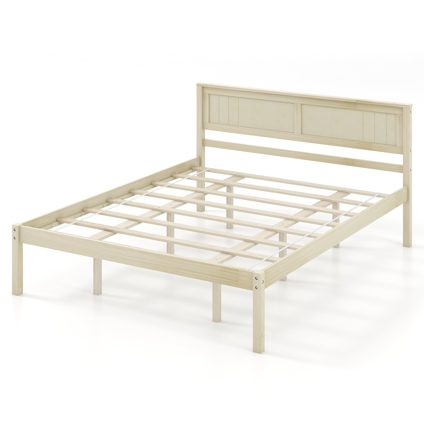 Classic Natural Finish Wooden Bed Frame with Headboard and Slat Support - Queen Size