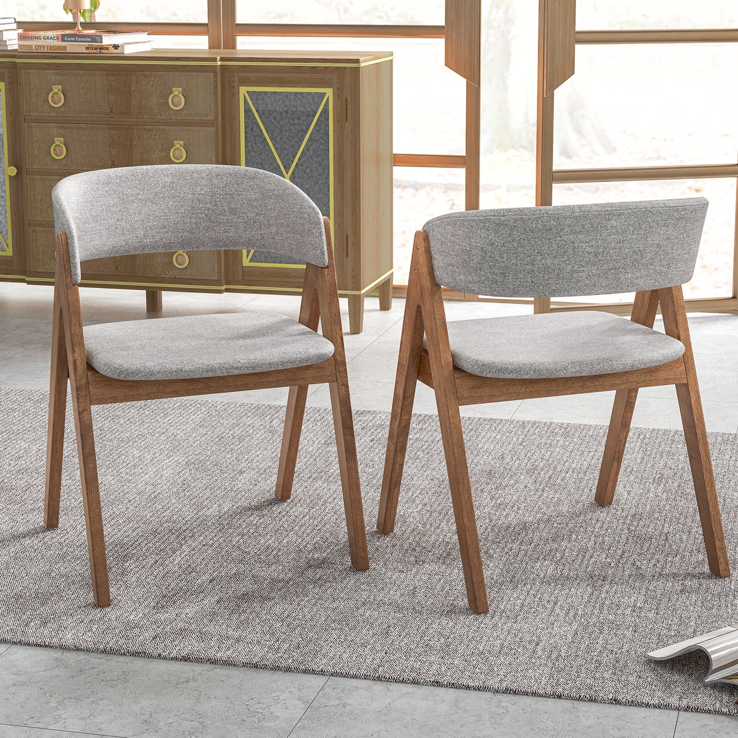 Set of 2 Soft Padded Accent Chairs with Armrests and Walnut Wood Frame