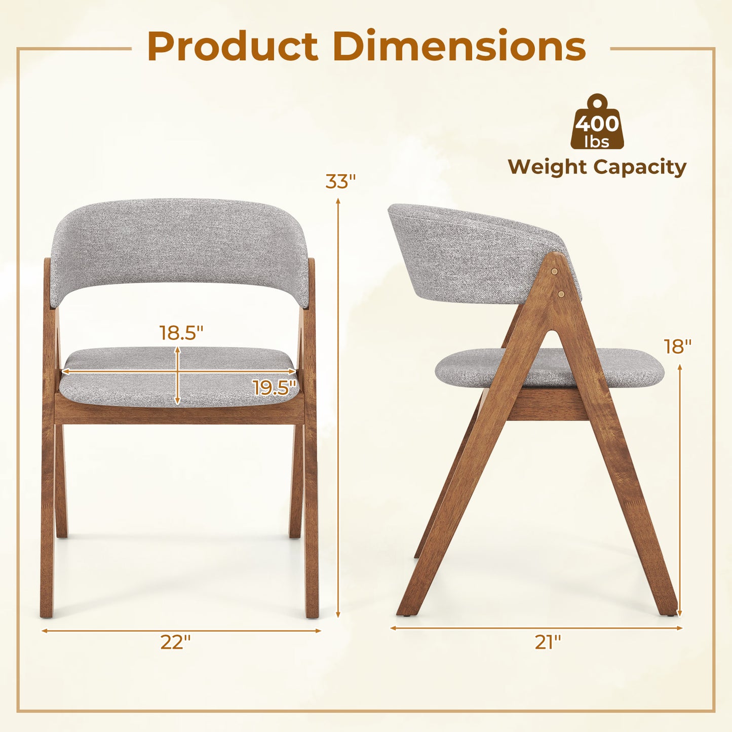 Set of 2 Soft Padded Accent Chairs with Armrests and Walnut Wood Frame