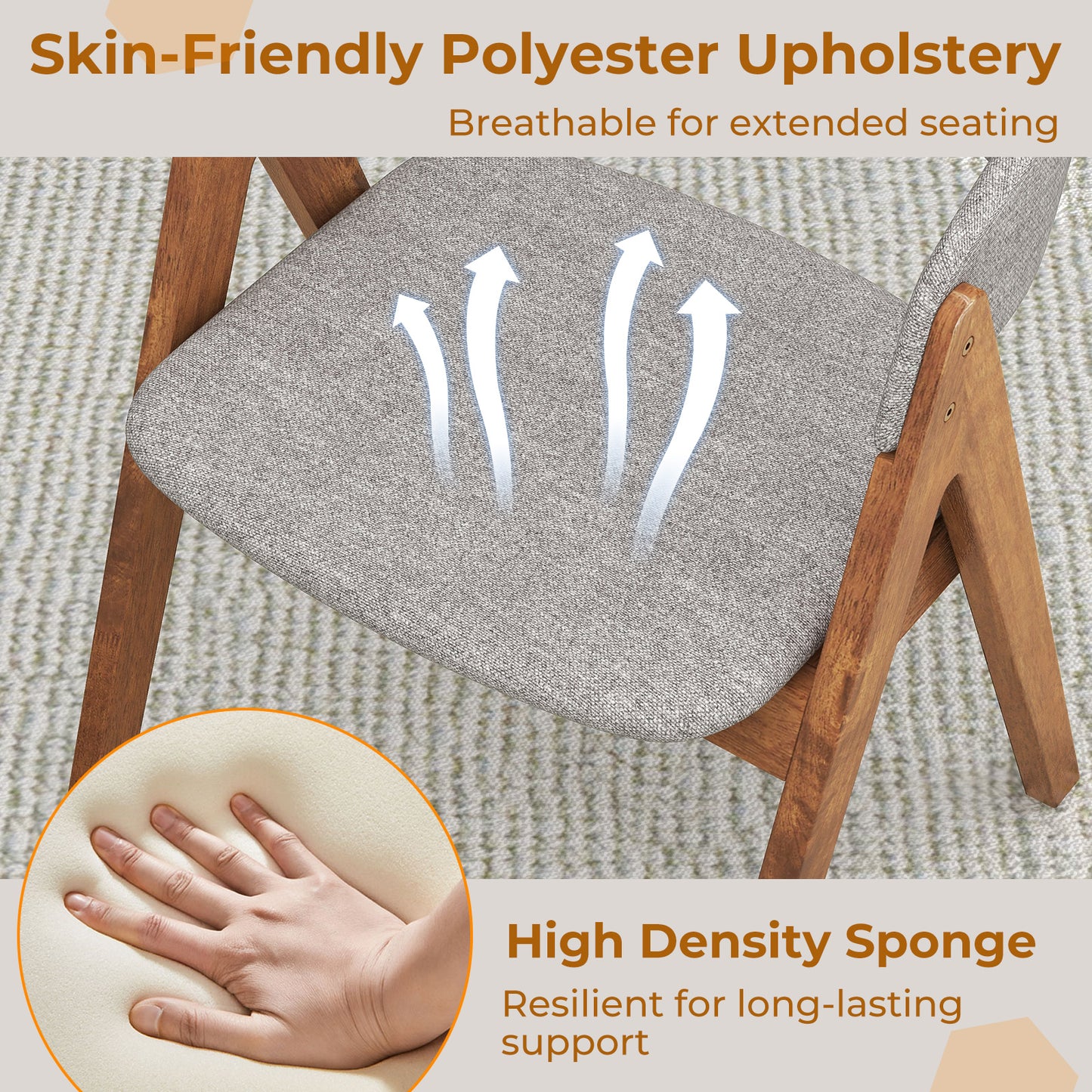 Set of 2 Soft Padded Accent Chairs with Armrests and Walnut Wood Frame