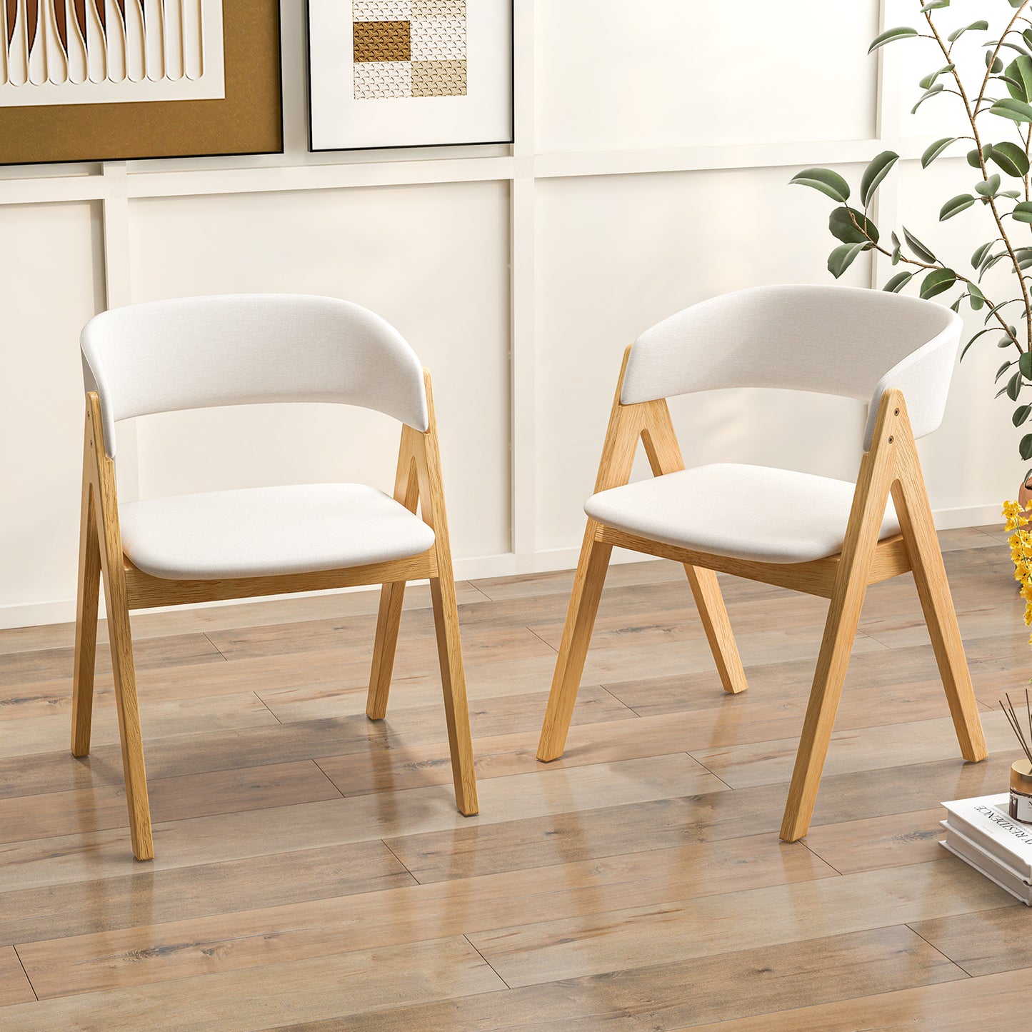 Set of 2 Soft Padded Accent Chairs with Armrests and Natural Wood Frame