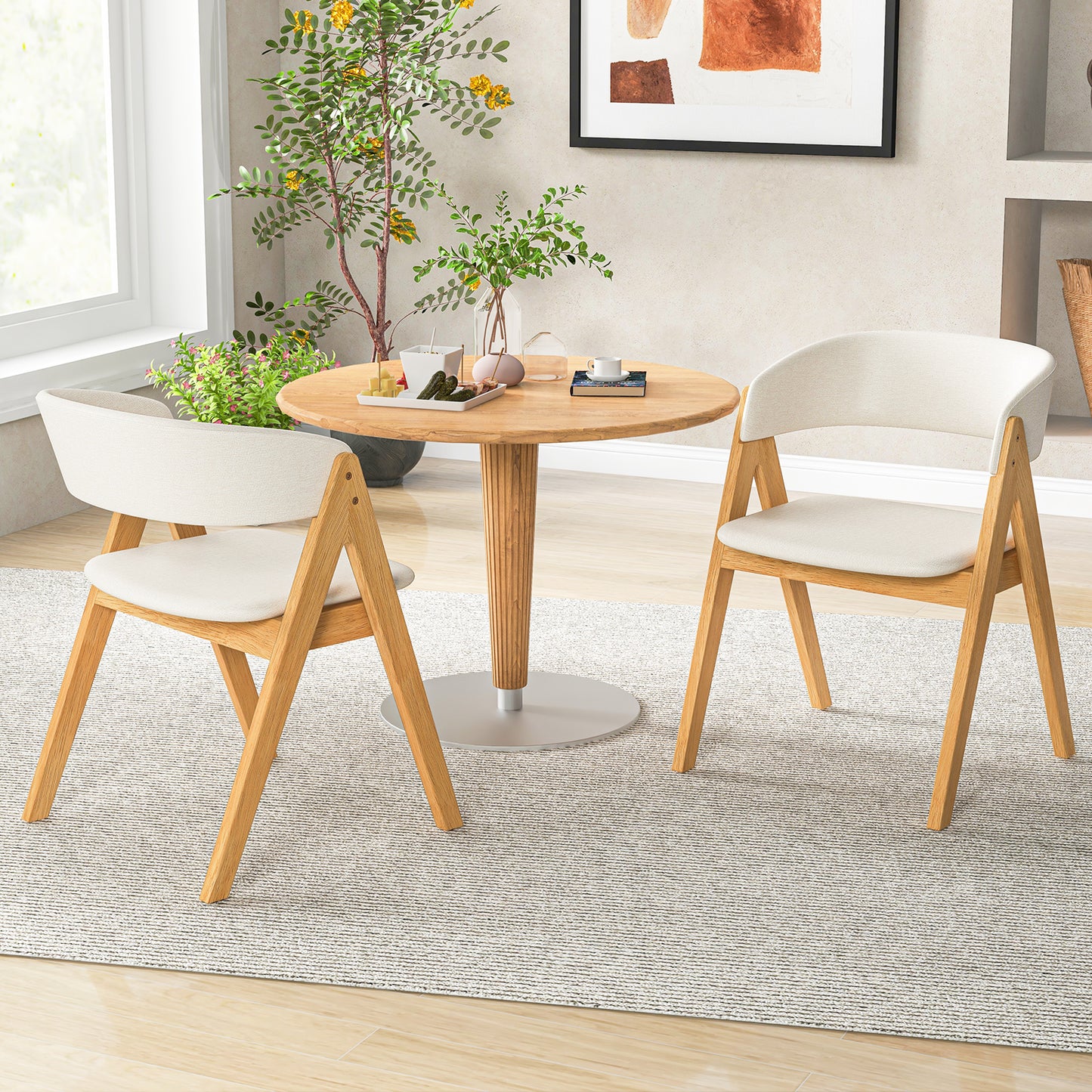 Set of 2 Soft Padded Accent Chairs with Armrests and Natural Wood Frame