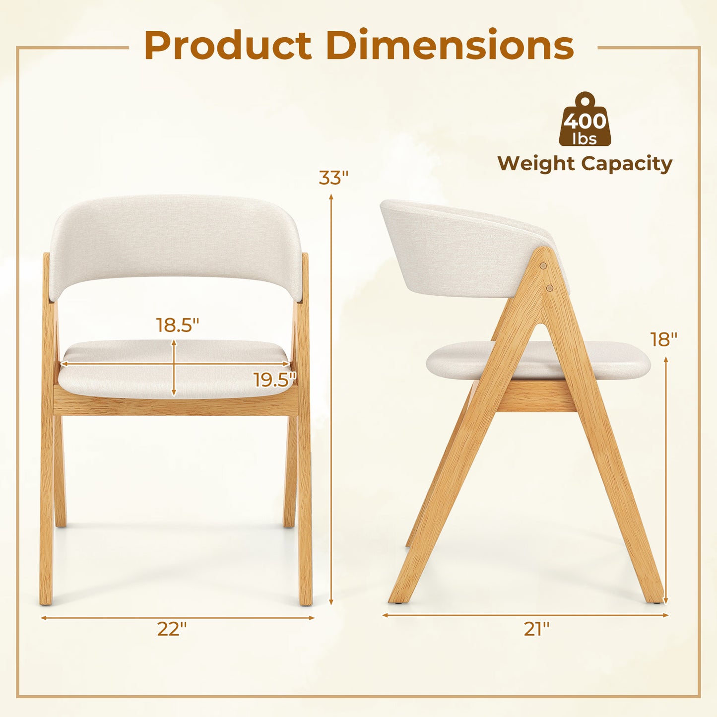 Set of 2 Soft Padded Accent Chairs with Armrests and Natural Wood Frame