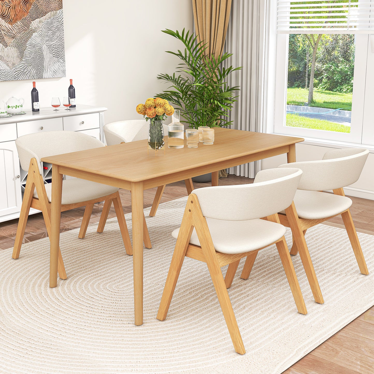 Set of 2 Soft Padded Accent Chairs with Armrests and Natural Wood Frame