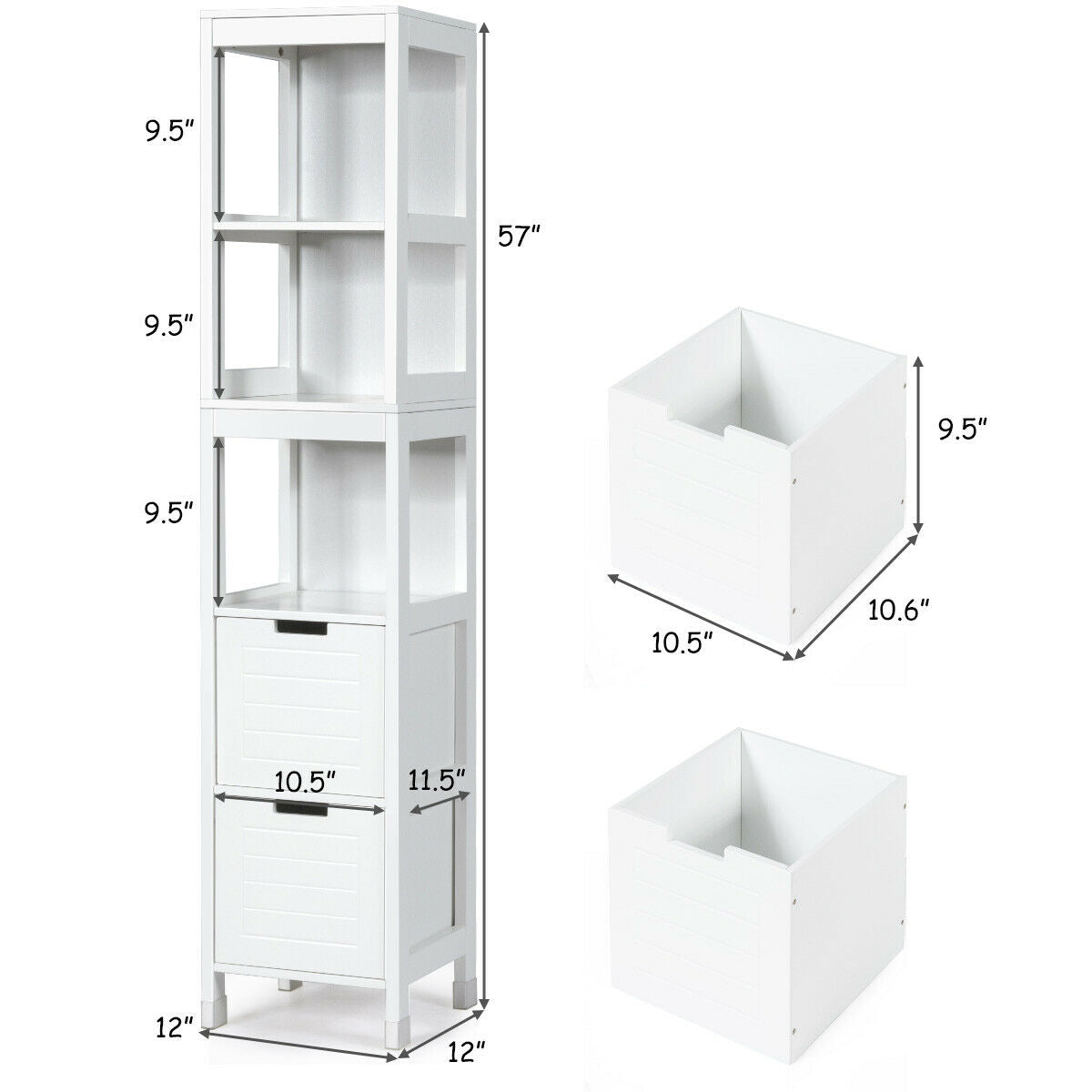 5 Tier Bathroom Storage Cabinet with 2 Drawers and Multifunctional Design