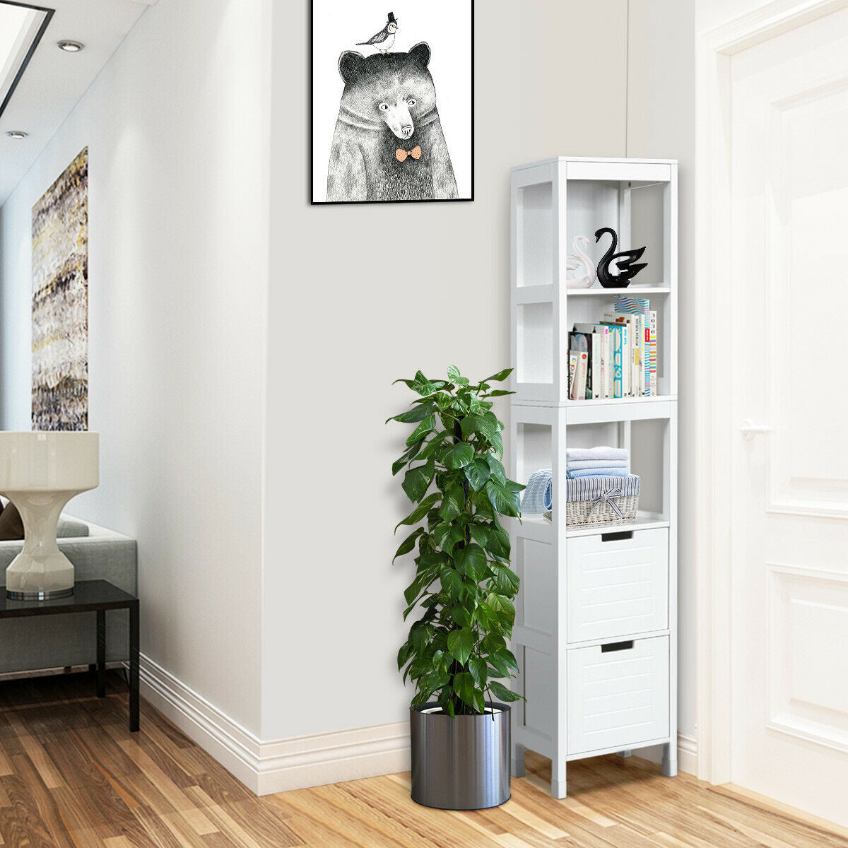 5 Tier Bathroom Storage Cabinet with 2 Drawers and Multifunctional Design