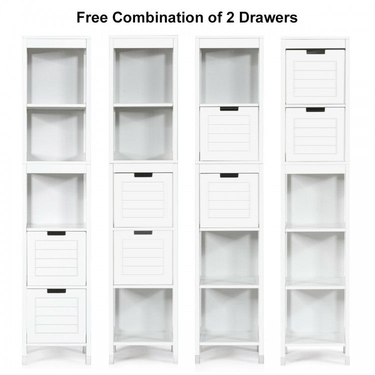5 Tier Bathroom Storage Cabinet with 2 Drawers and Multifunctional Design