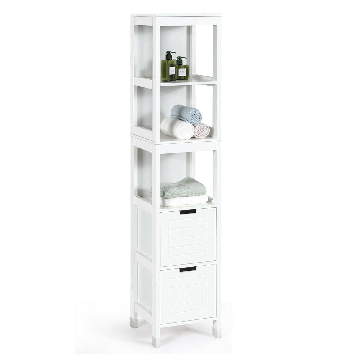 5 Tier Bathroom Storage Cabinet with 2 Drawers and Multifunctional Design