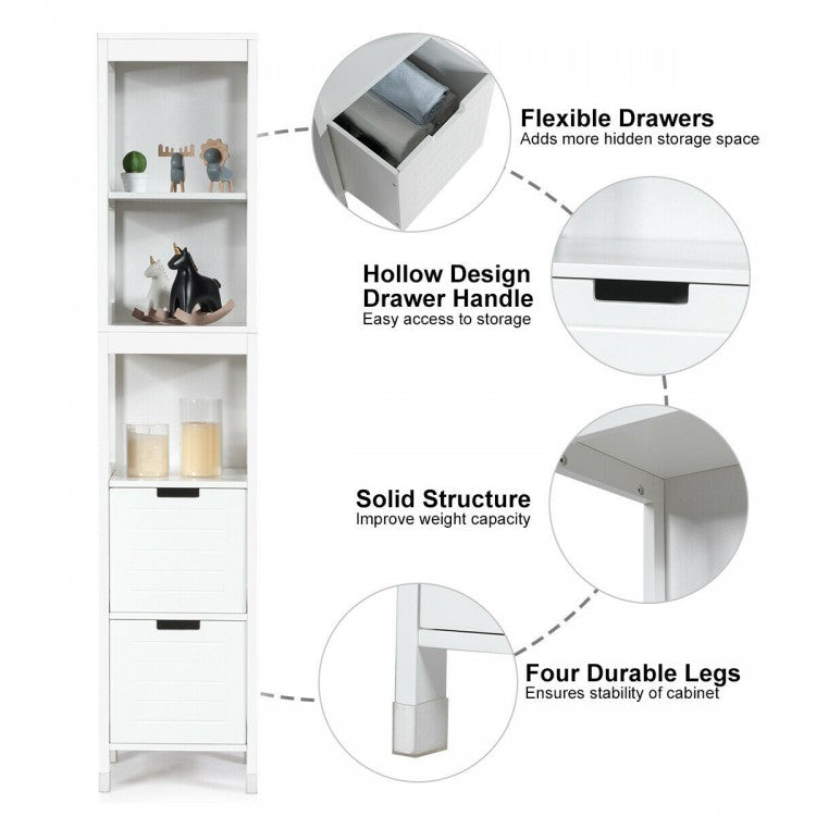 5 Tier Bathroom Storage Cabinet with 2 Drawers and Multifunctional Design