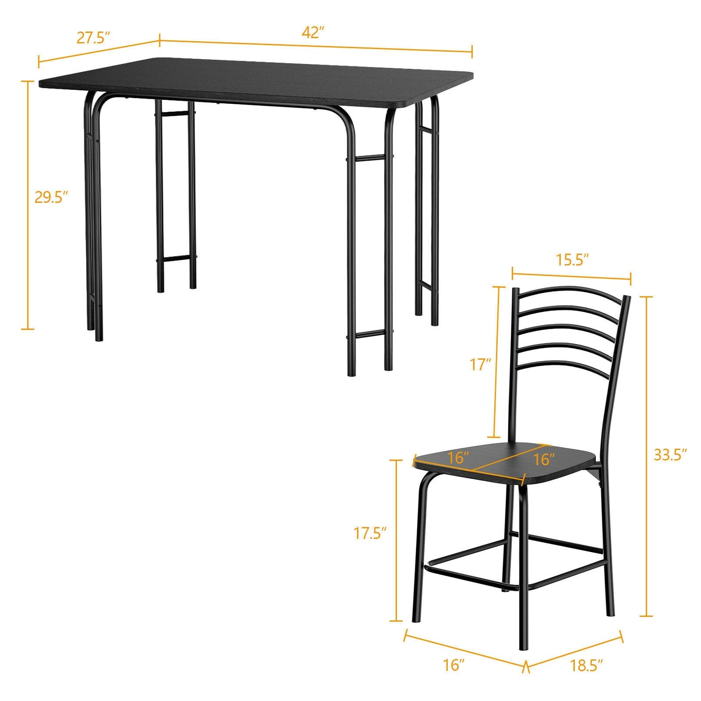 Elegant 5-Piece Solid Wood Rectangular Dining Table and Chair Set