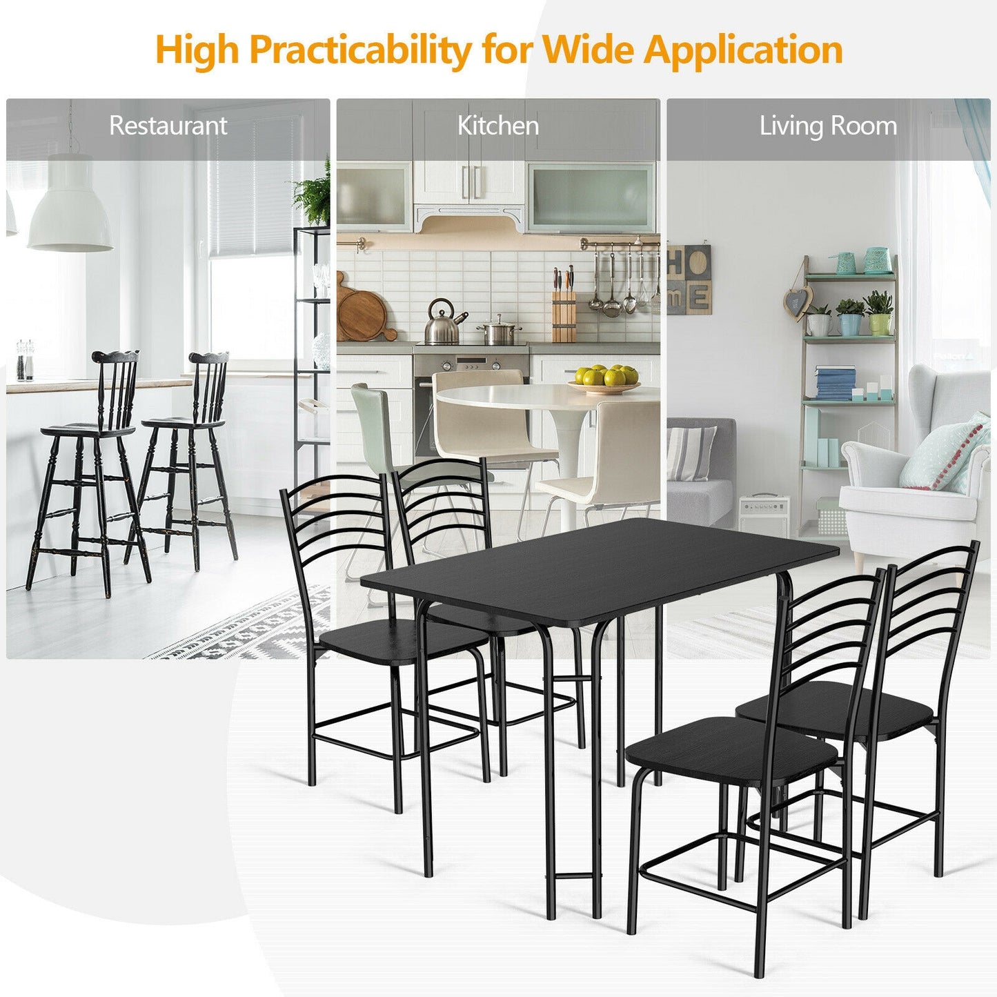 Elegant 5-Piece Solid Wood Rectangular Dining Table and Chair Set