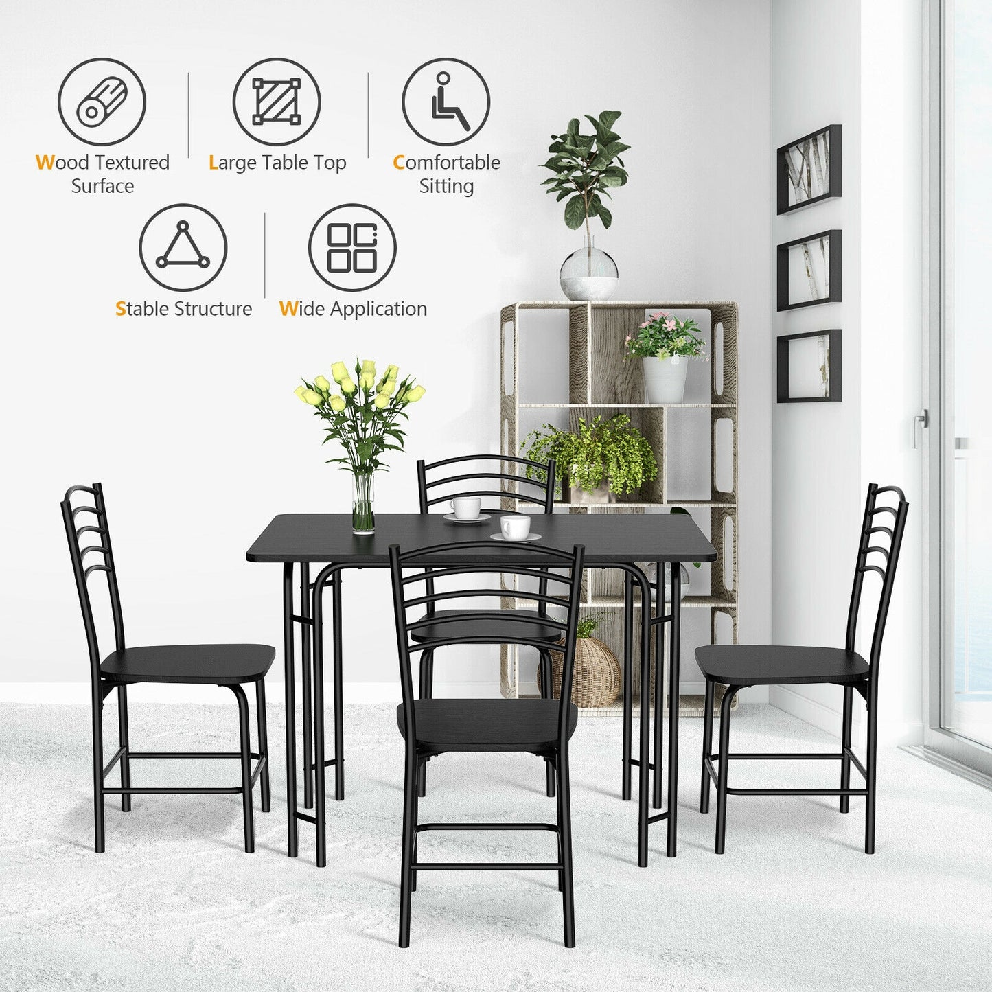 Elegant 5-Piece Solid Wood Rectangular Dining Table and Chair Set