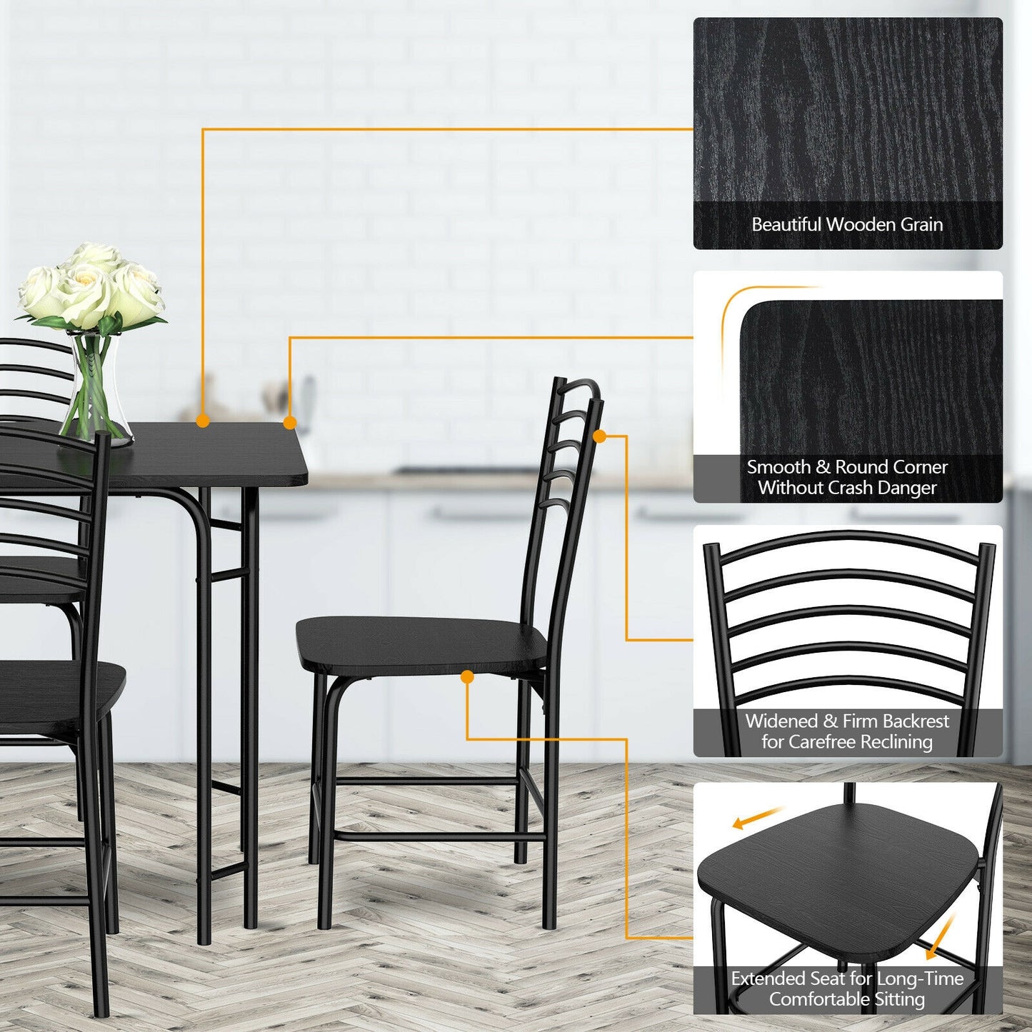 Elegant 5-Piece Solid Wood Rectangular Dining Table and Chair Set