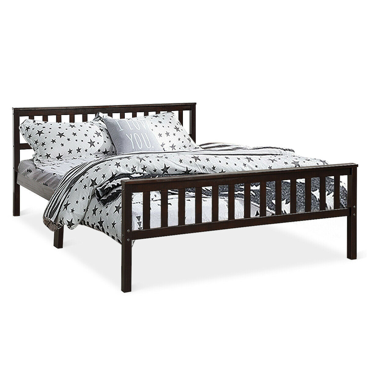 Premium Solid Wood Platform Bed with Elegant Headboard and Footboard - Queen Size