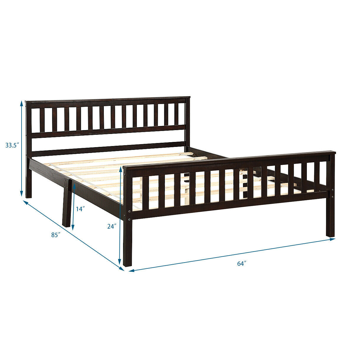 Premium Solid Wood Platform Bed with Elegant Headboard and Footboard - Queen Size
