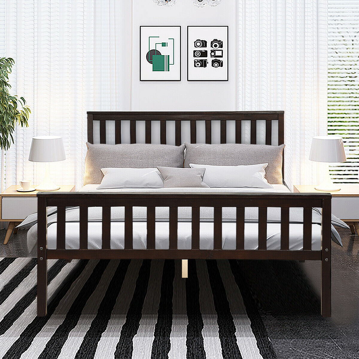 Premium Solid Wood Platform Bed with Elegant Headboard and Footboard - Queen Size