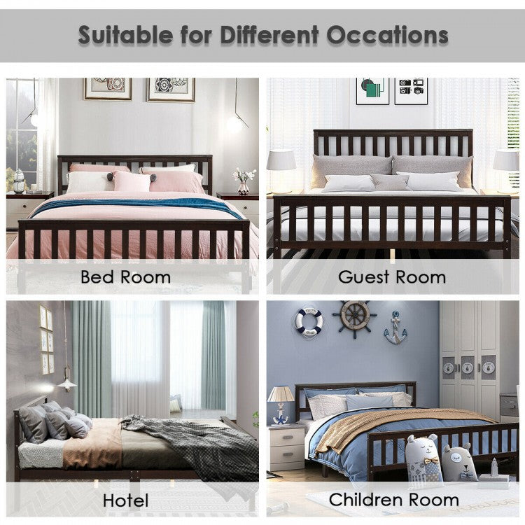 Premium Solid Wood Platform Bed with Elegant Headboard and Footboard - Queen Size