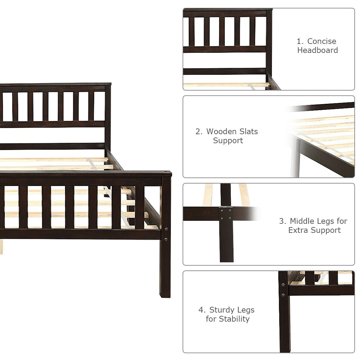 Premium Solid Wood Platform Bed with Elegant Headboard and Footboard - Queen Size