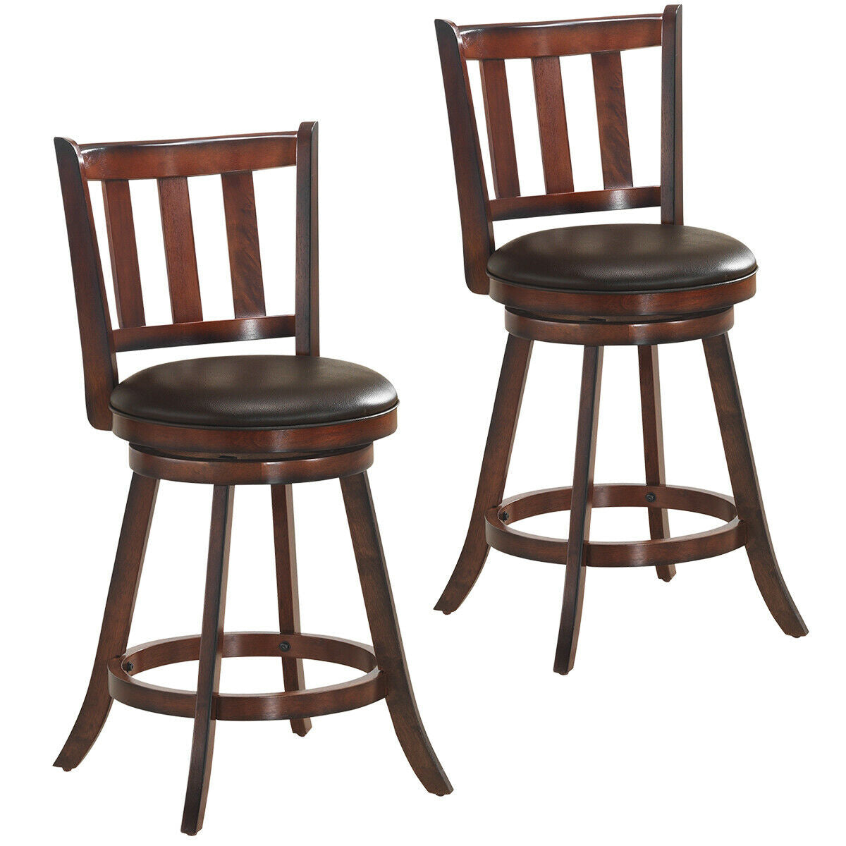 2-Piece 25 Inch Swivel Counter Height Wood Bar Stools with PVC Cushioned Seats