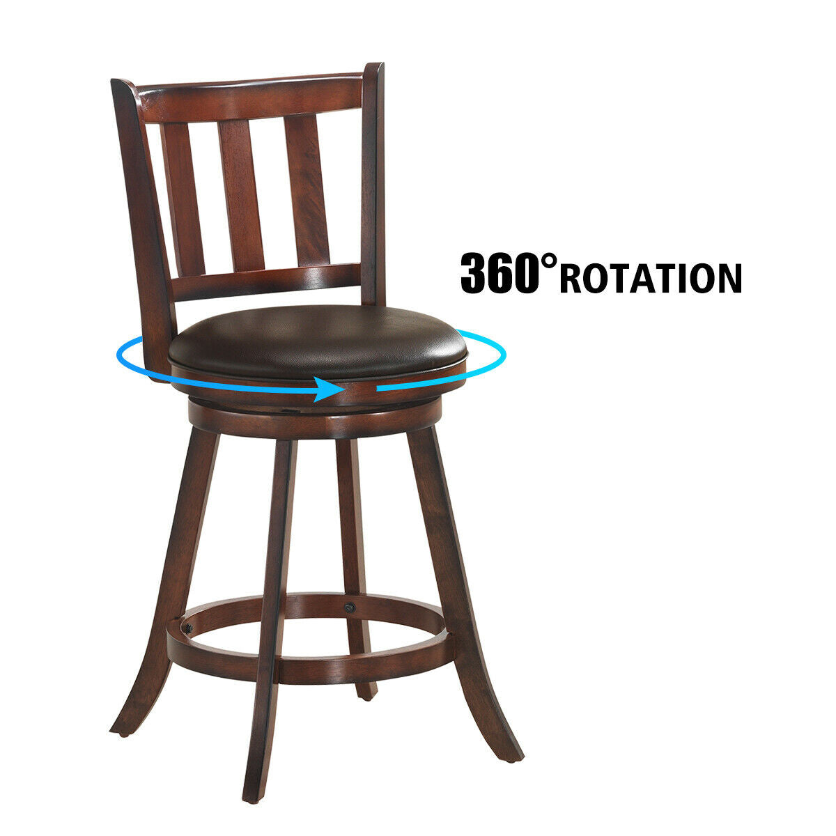 2-Piece 25 Inch Swivel Counter Height Wood Bar Stools with PVC Cushioned Seats