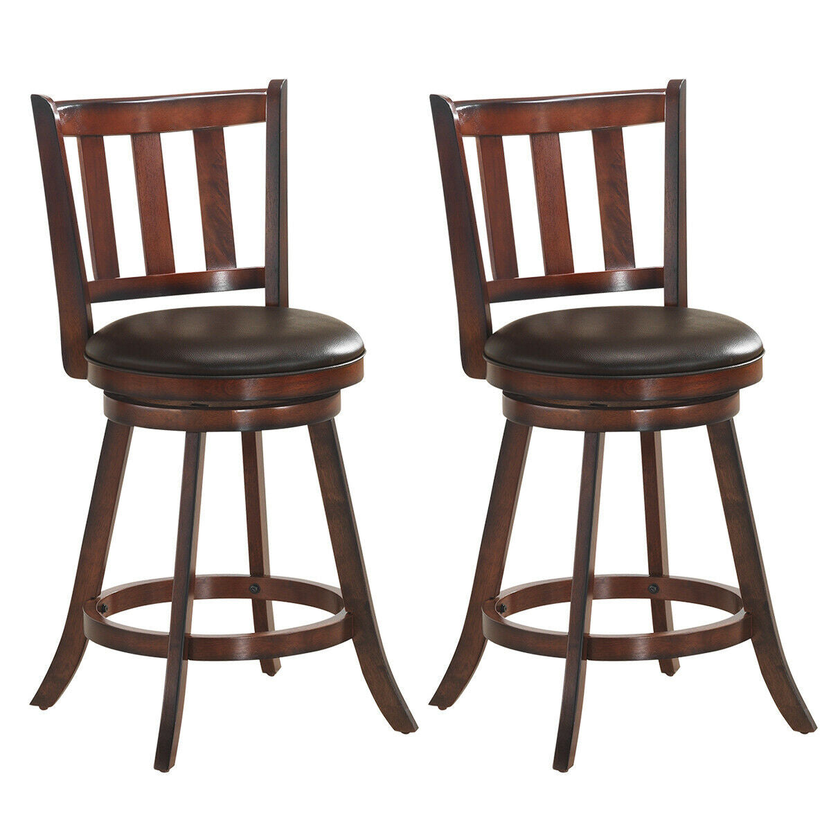 2-Piece 25 Inch Swivel Counter Height Wood Bar Stools with PVC Cushioned Seats