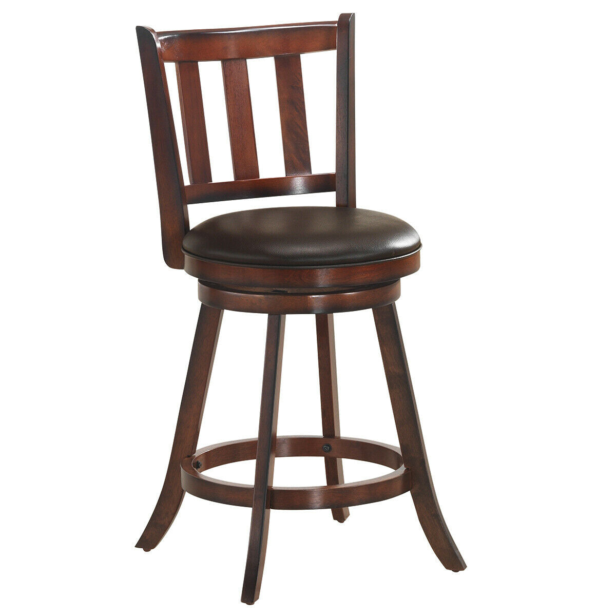 2-Piece 25 Inch Swivel Counter Height Wood Bar Stools with PVC Cushioned Seats