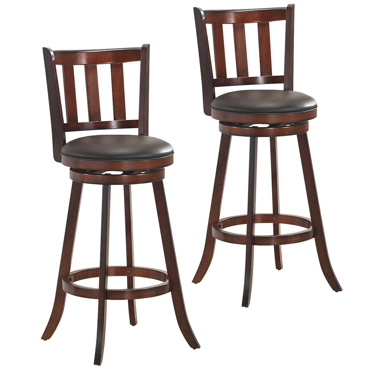 2-Piece 30 Inch Swivel Counter Height Wood Bar Stools with PVC Cushioned Seats