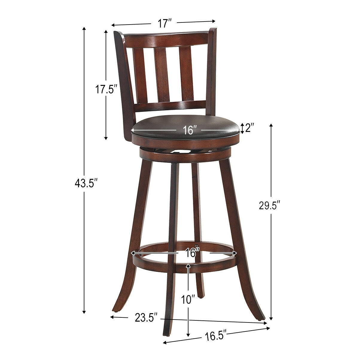 2-Piece 30 Inch Swivel Counter Height Wood Bar Stools with PVC Cushioned Seats
