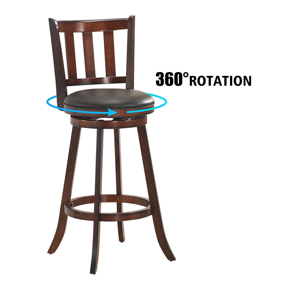 2-Piece 30 Inch Swivel Counter Height Wood Bar Stools with PVC Cushioned Seats