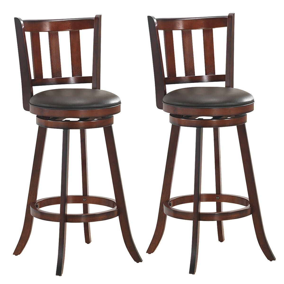 2-Piece 30 Inch Swivel Counter Height Wood Bar Stools with PVC Cushioned Seats