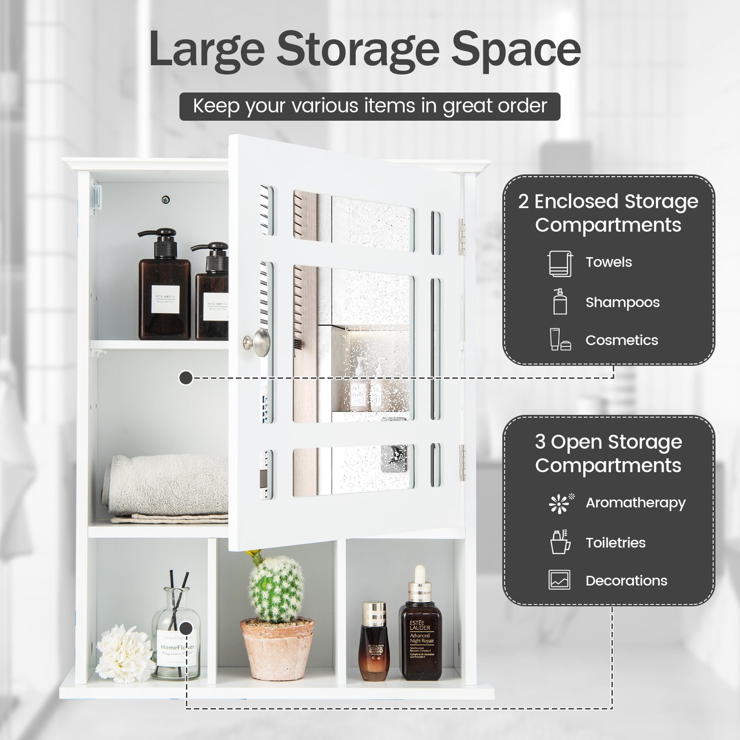 Elegant Wall-Mounted Bathroom Cabinet with Mirror & Adjustable Storage