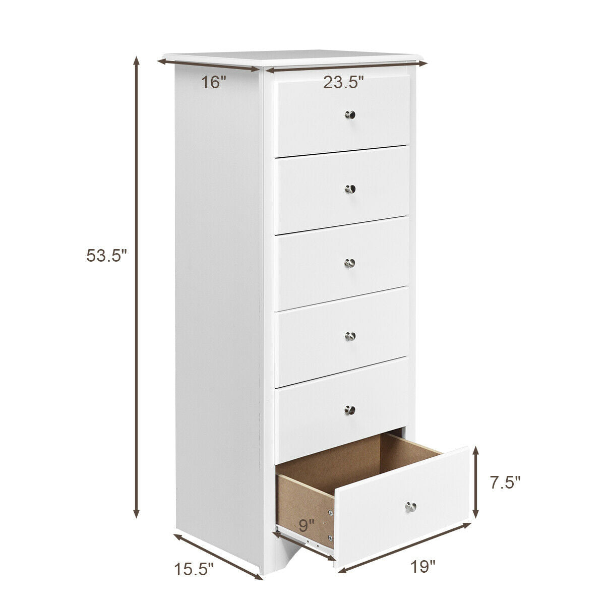 Modern 6 Drawer Bedroom Dresser Cabinet with Vertical Storage – White