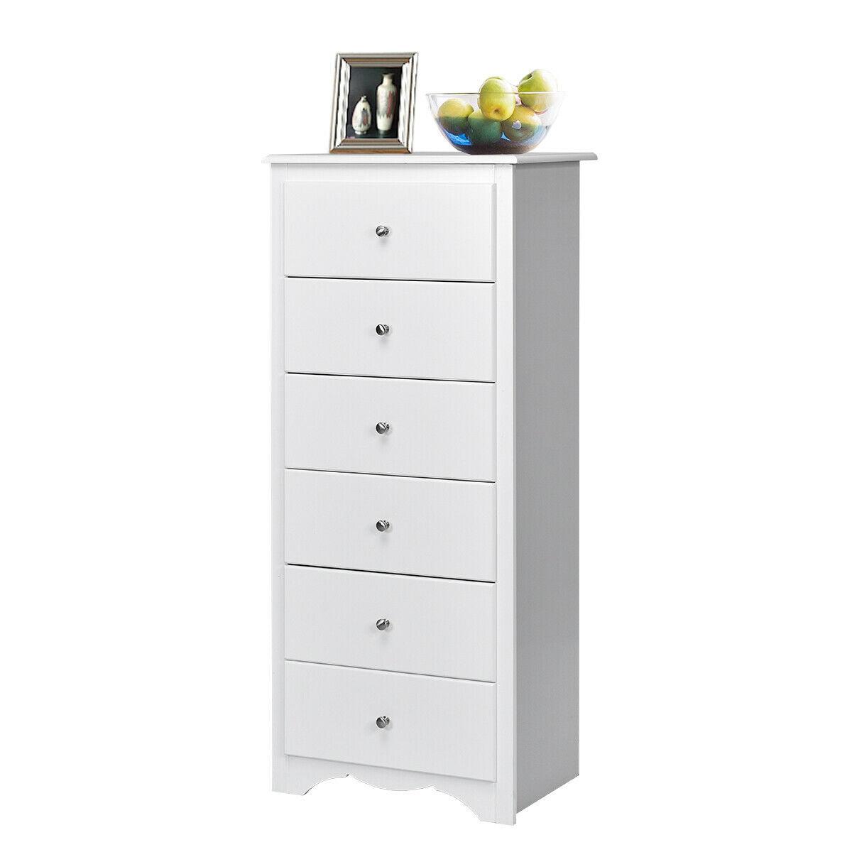 Modern 6 Drawer Bedroom Dresser Cabinet with Vertical Storage – White