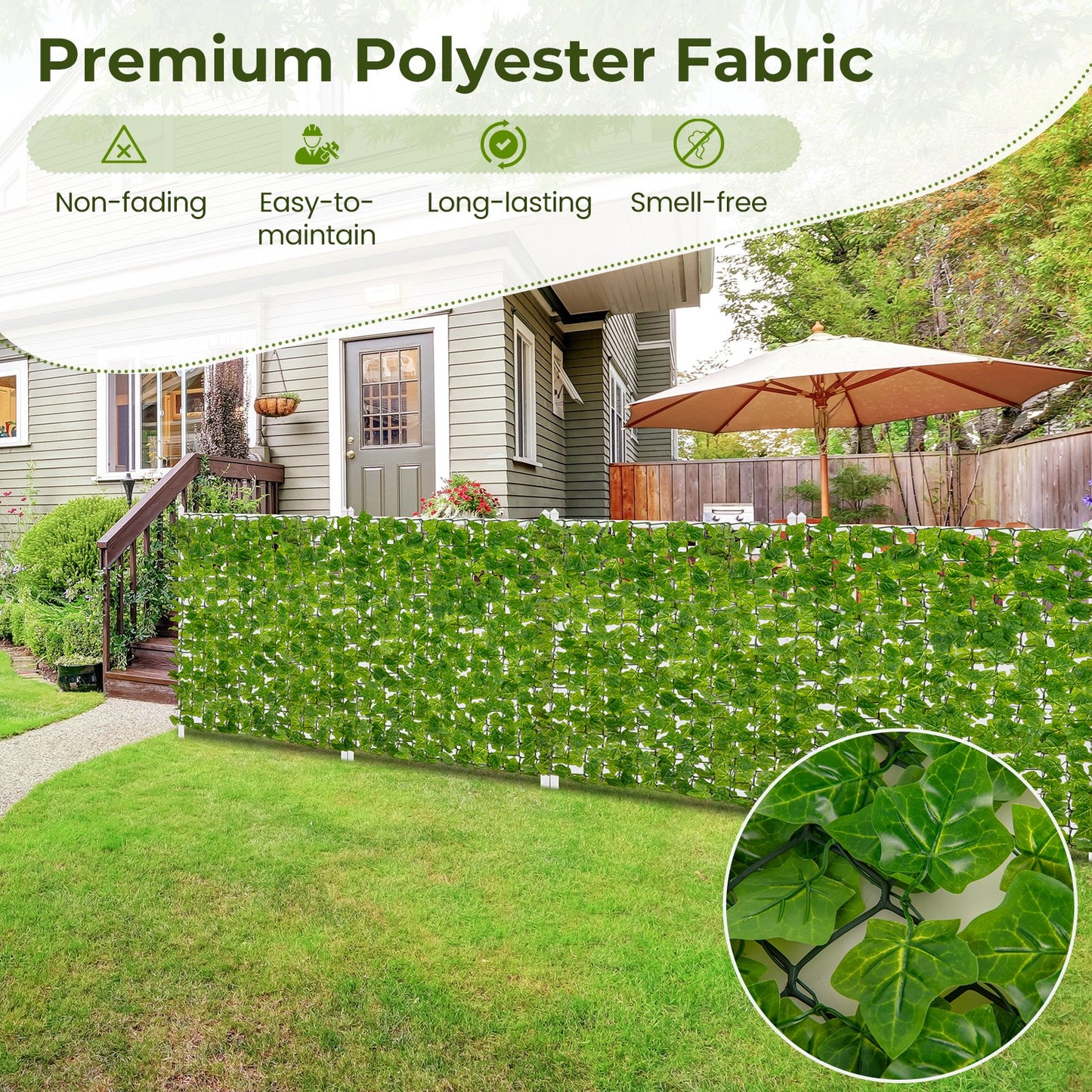 120 x 40 Inch Artificial Ivy Privacy Fence – Lifelike Faux Ivy Vines for Indoor & Outdoor Use
