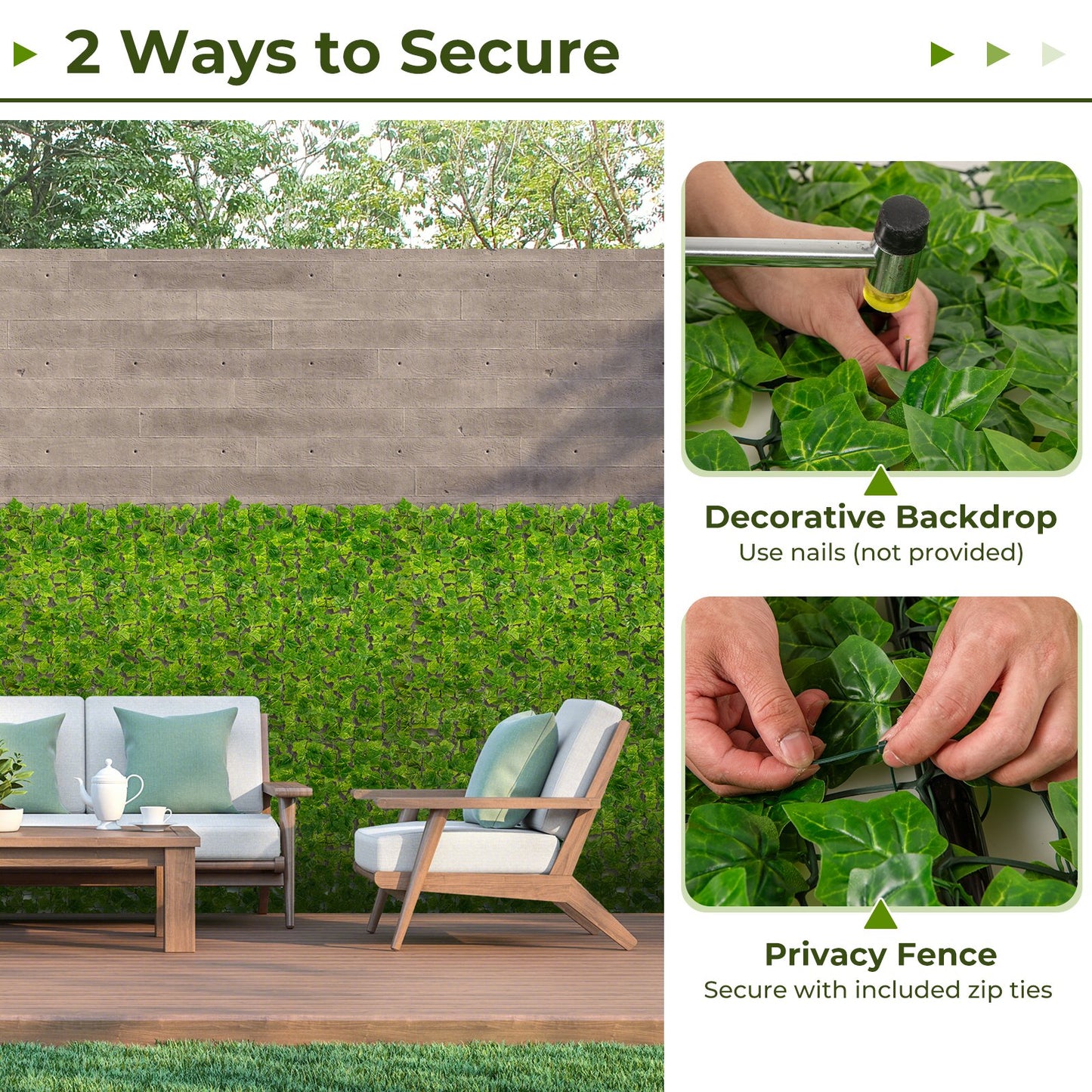 120 x 40 Inch Artificial Ivy Privacy Fence – Lifelike Faux Ivy Vines for Indoor & Outdoor Use