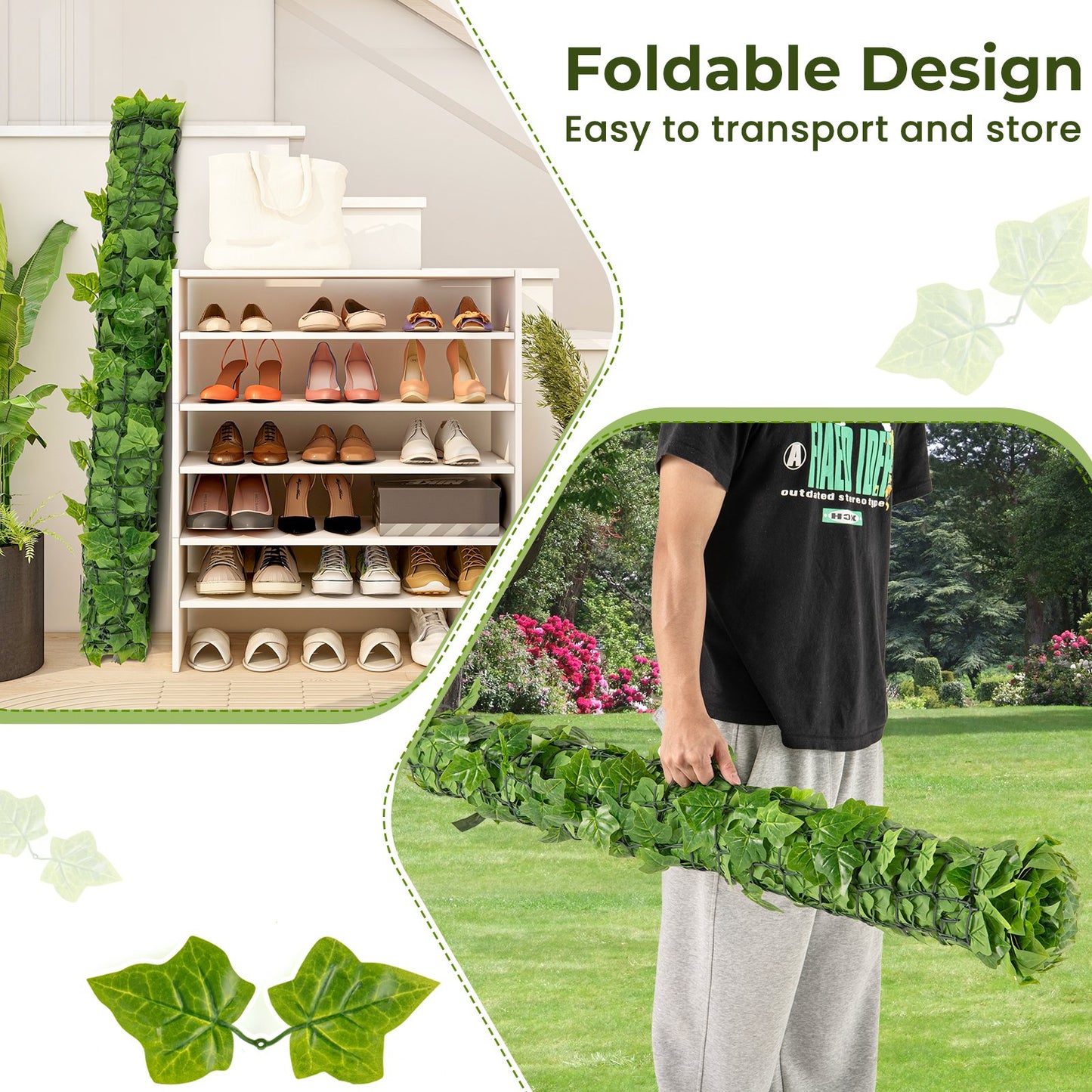120 x 40 Inch Artificial Ivy Privacy Fence – Lifelike Faux Ivy Vines for Indoor & Outdoor Use