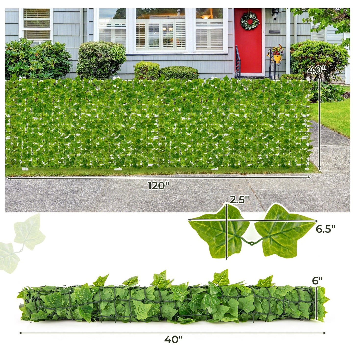 120 x 40 Inch Artificial Ivy Privacy Fence – Lifelike Faux Ivy Vines for Indoor & Outdoor Use