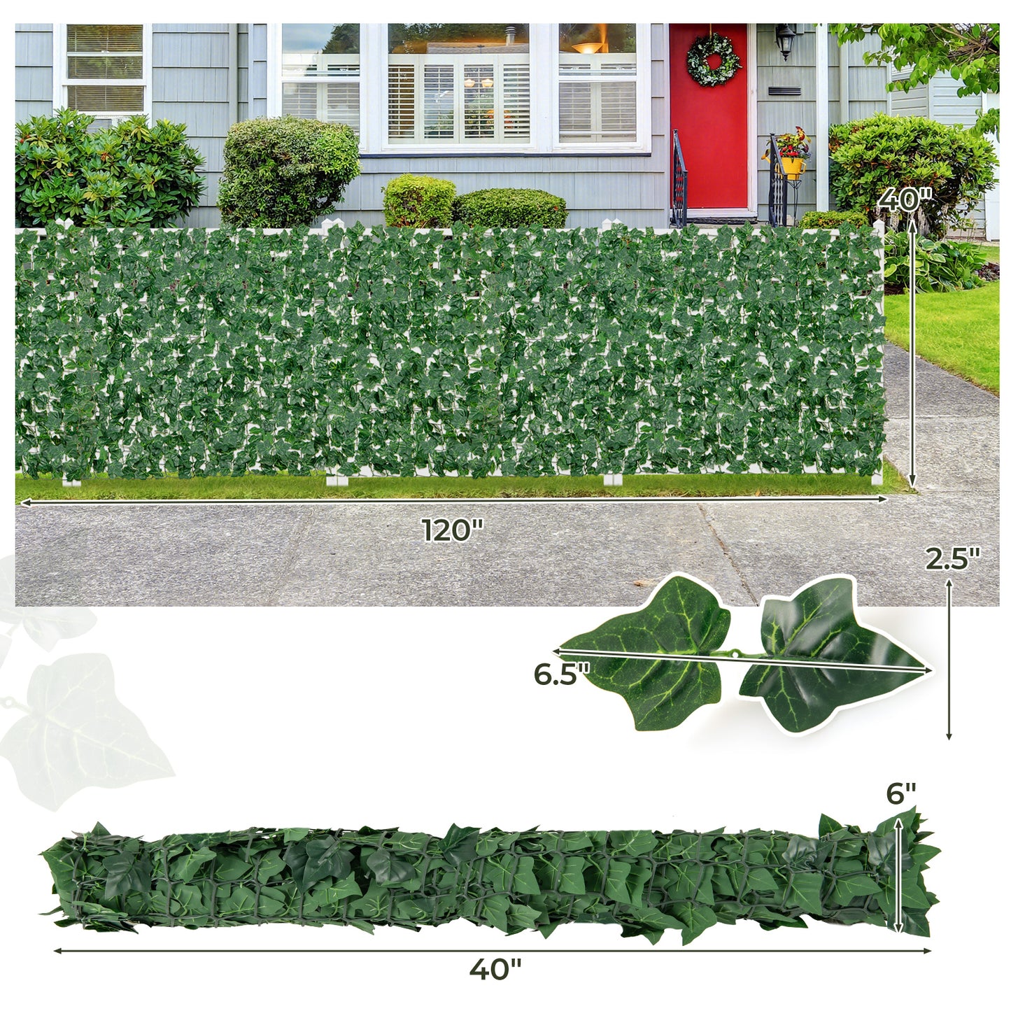 120 x 40 Inch Artificial Ivy Fence for Privacy and Decoration