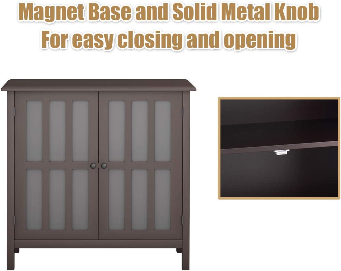 Modern Glass Door Buffet Cabinet with Adjustable Shelves and Storage Drawers - Brown