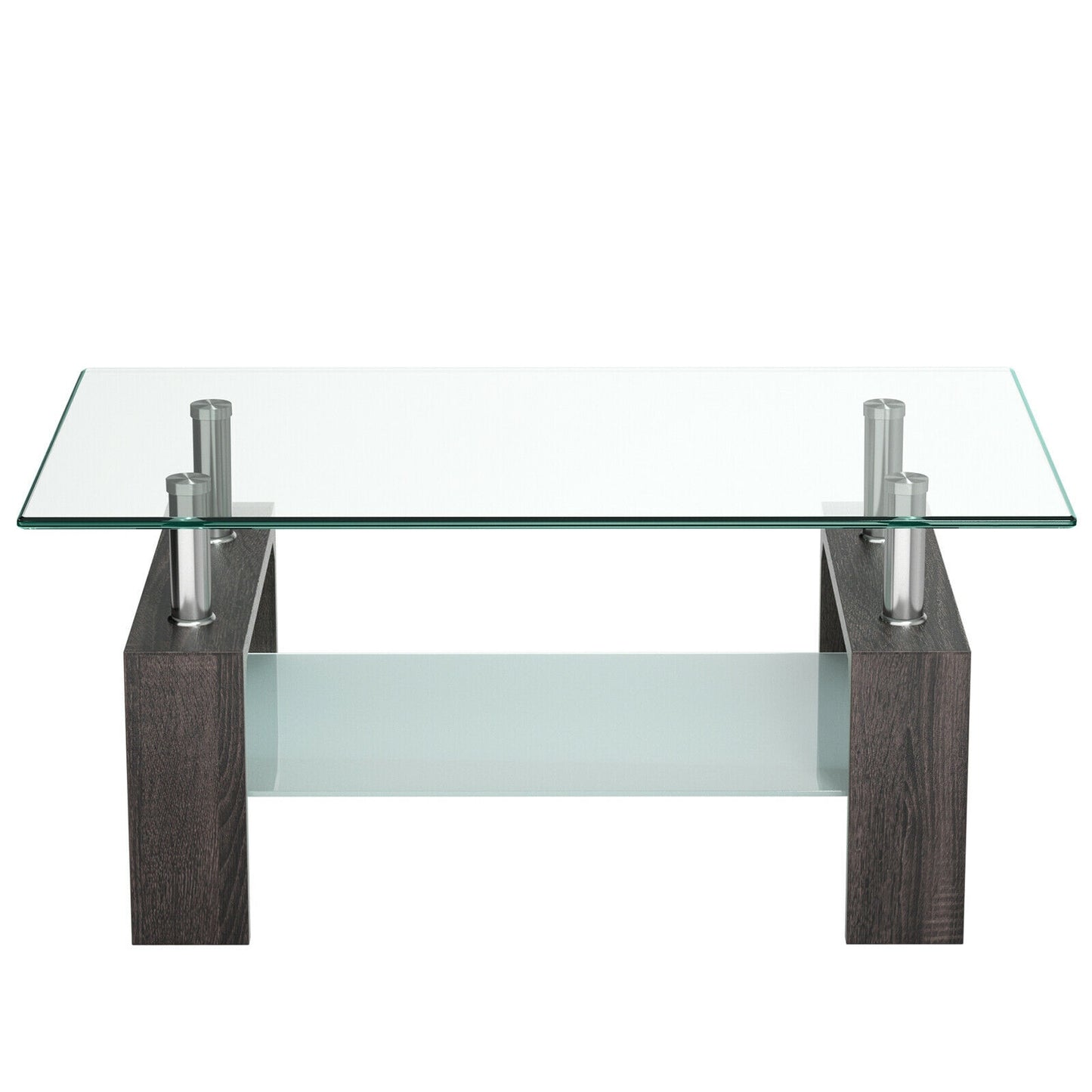 Modern Glass Coffee Table with Lower Shelf and Rectangular Design - Black