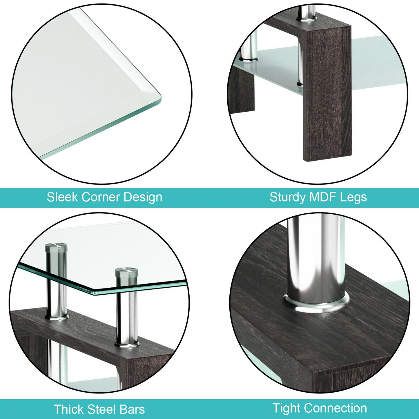 Modern Glass Coffee Table with Lower Shelf and Rectangular Design - Black