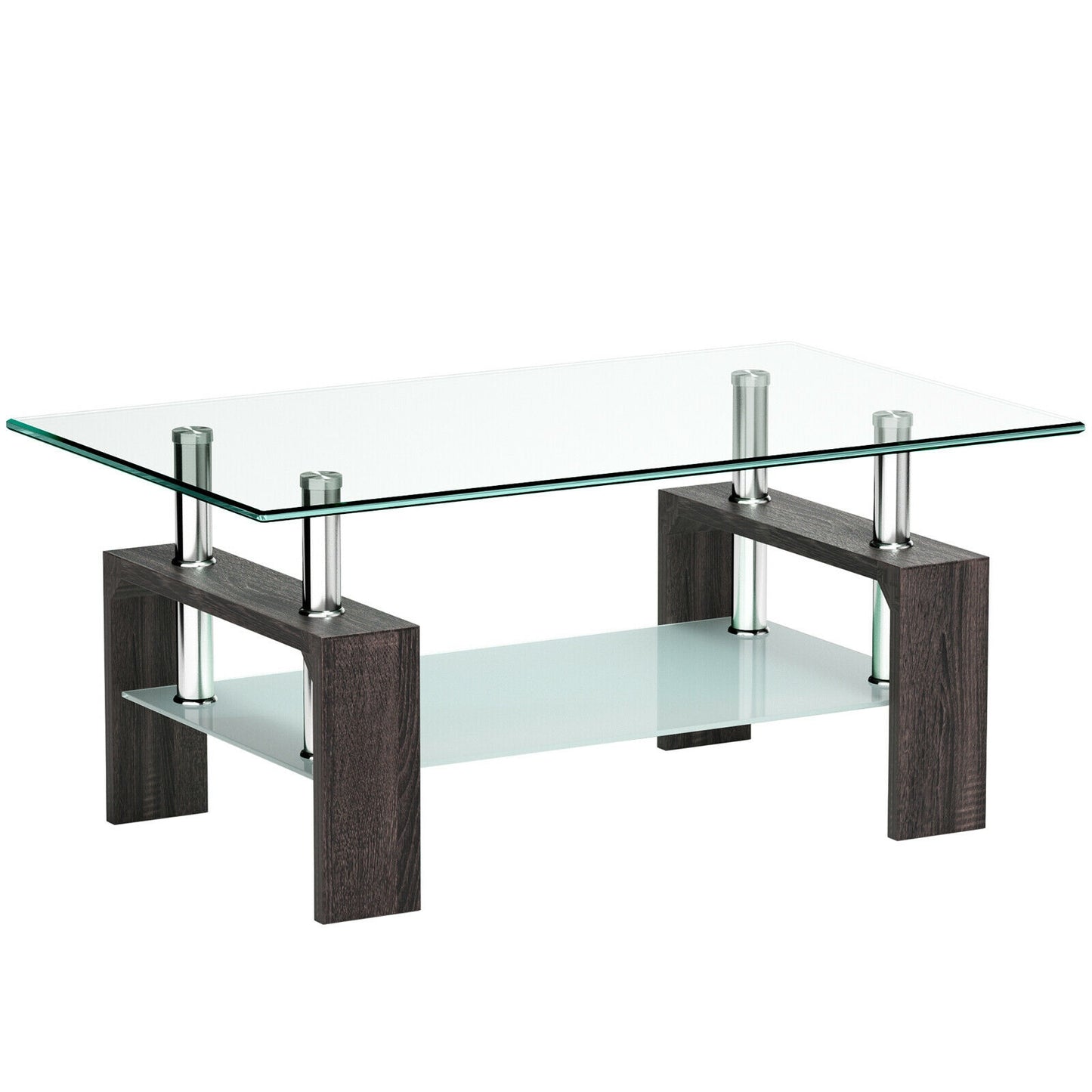 Modern Glass Coffee Table with Lower Shelf and Rectangular Design - Black