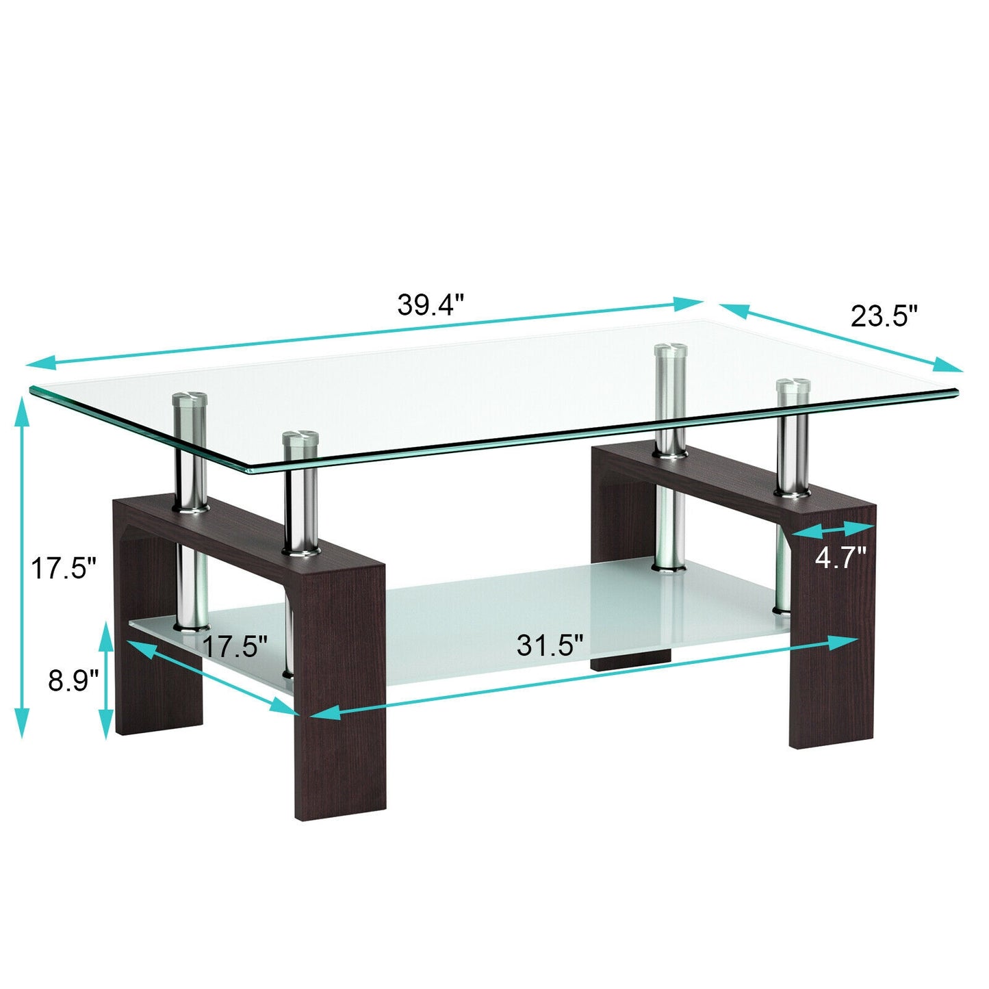 Modern Glass Coffee Table with Lower Shelf and Rectangular Design - Black