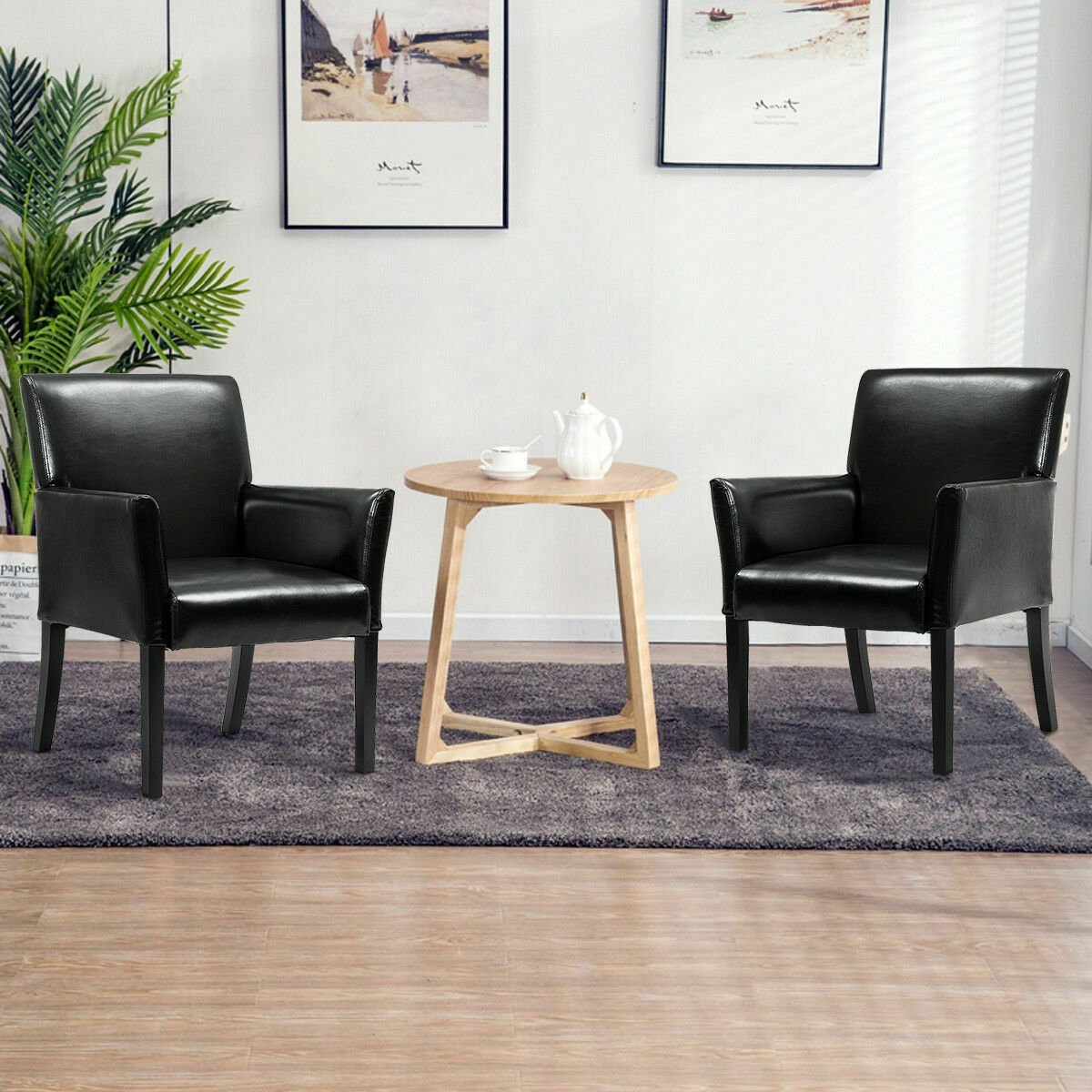 Executive Armchair with PU Leather Upholstery and Solid Wood Frame