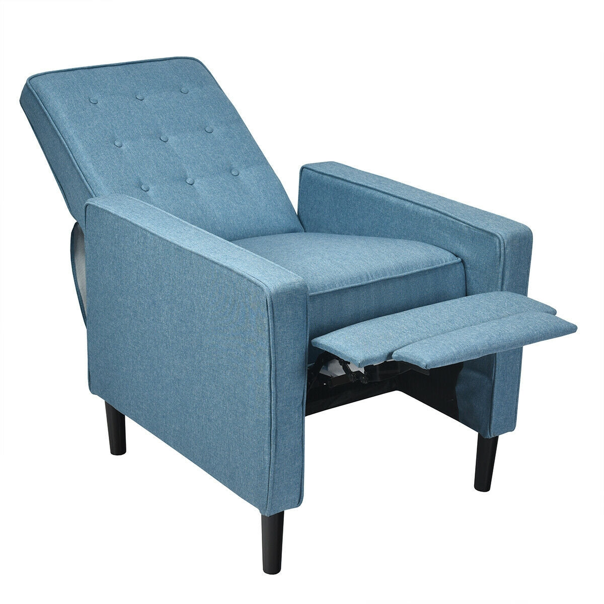 Modern Tufted Push Back Recliner Chair with Wooden Legs in Blue