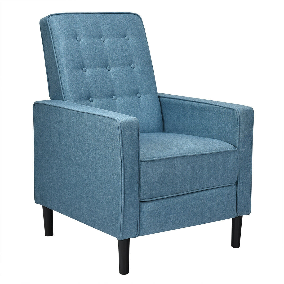 Modern Tufted Push Back Recliner Chair with Wooden Legs in Blue