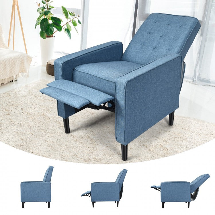 Modern Tufted Push Back Recliner Chair with Wooden Legs in Blue